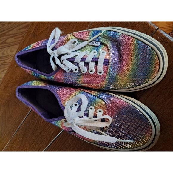 Vans Rainbow Sequins Classic Low Lace up Sneakers Mens 6.5 Women 8 - Picture 1 of 5